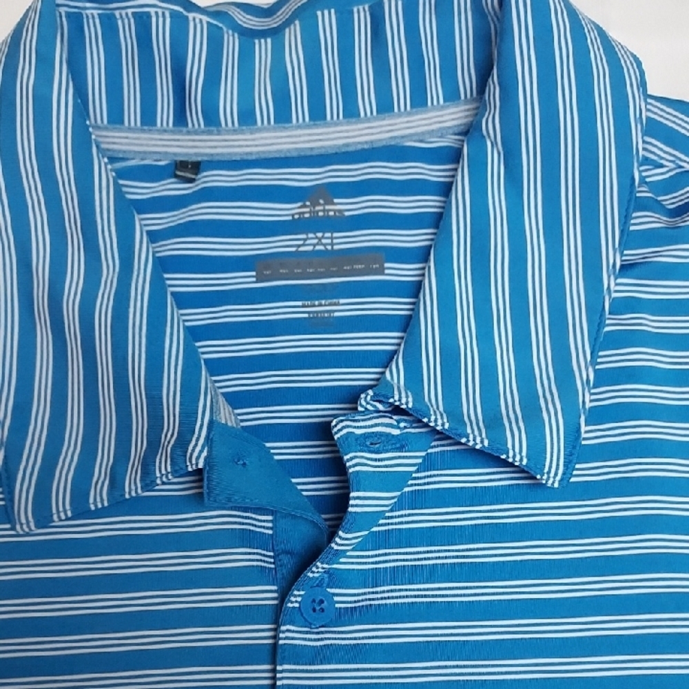 Adidas Blue Striped Men's Polo Shirt 2X New Cond